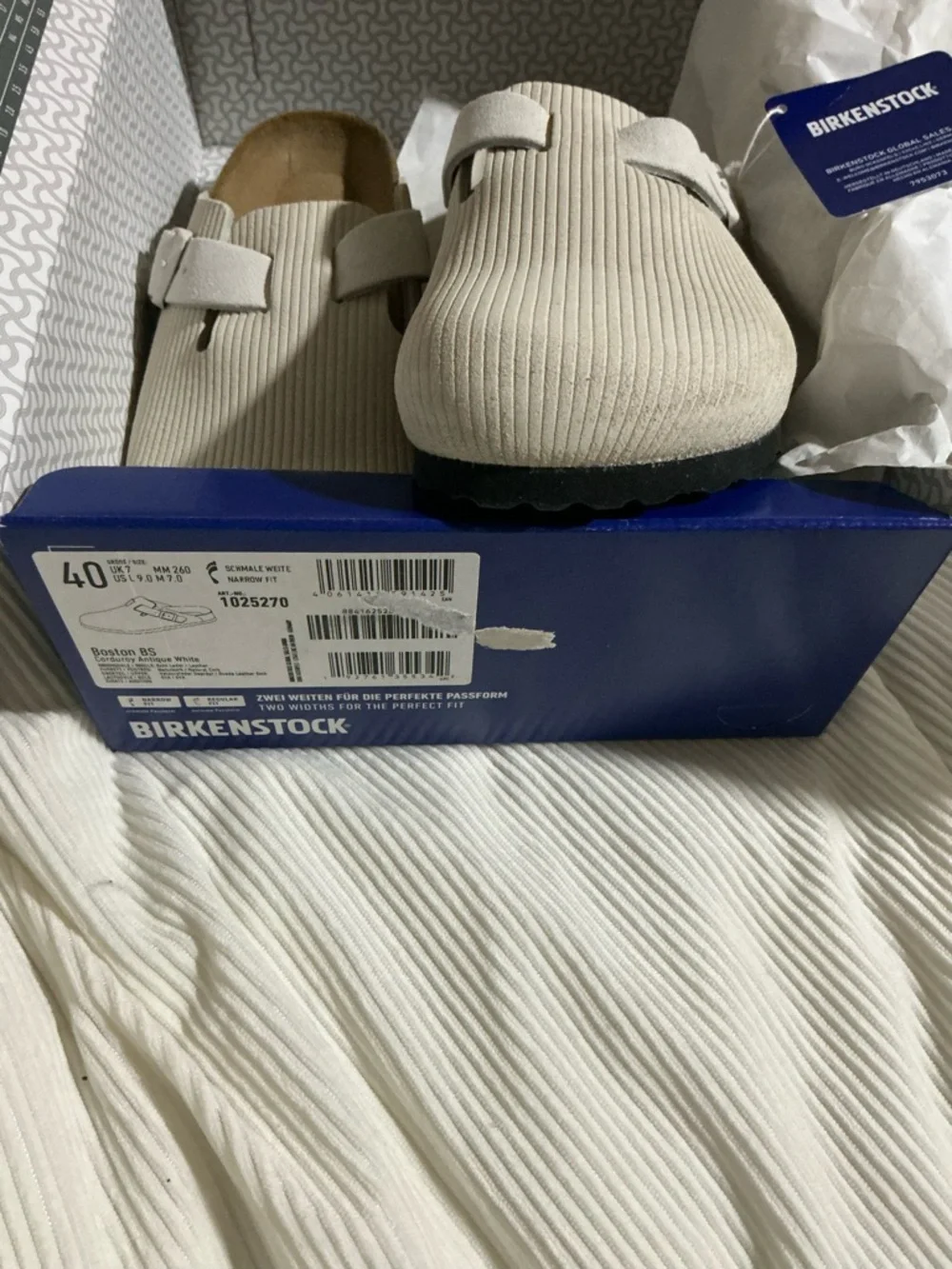 Birkenstock Off-White Ribbed Boston Clogs NARROW FIT - Picture 2 of 4